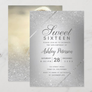 Invitación Dulce metálico de purpurina plateado de moda 16