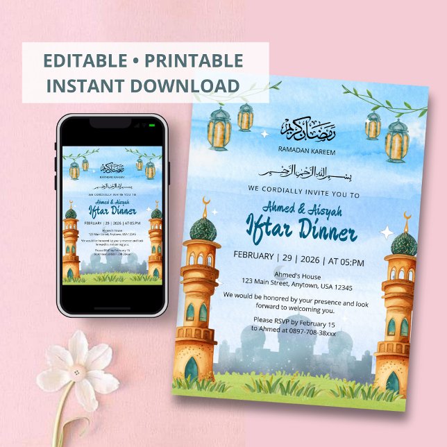 Invitación Dulce Mezquita y Linterna Ilustración Iftar (Subido por el creador)