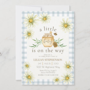 Invitación Dulce Miel En Camino Baby Shower De Azul A Cuadros