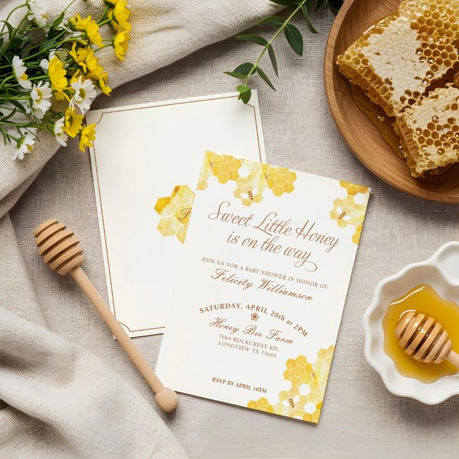 Invitación Dulce Miel En Camino | Bee Baby Shower (Sweet Little Honey On The Way | Bee Baby Shower Invitation)
