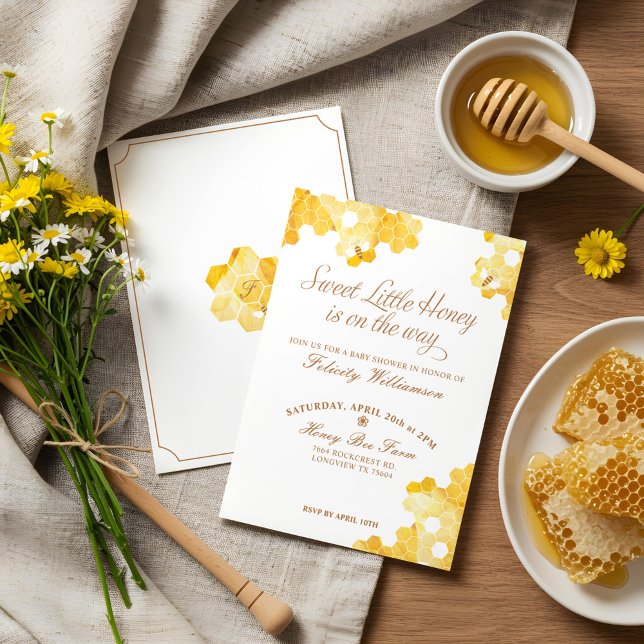 Invitación Dulce Miel En Camino | Bee Baby Shower (Sweet Little Honey On The Way | Bee Baby Shower Invitation)