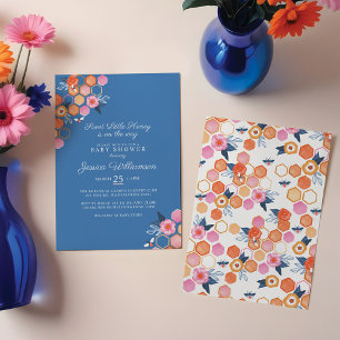 Invitación Dulce Miel En Camino Blue Floral Bee