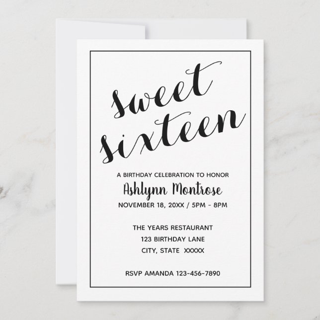 Invitación Dulce Minimalista blanco y negro 16 (Anverso)