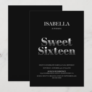 Invitación Dulce minimalista negro y plateado 16 cumpleaños