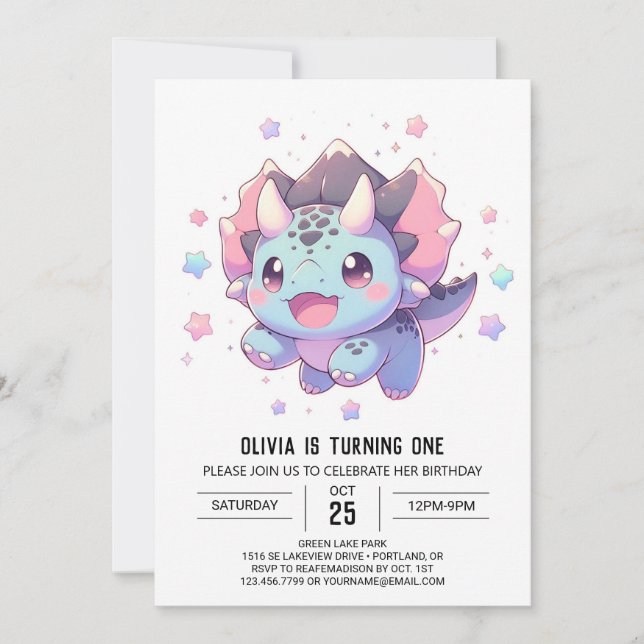 Invitación Dulce mítico Dinosaurio 1º cumpleaños (Anverso)
