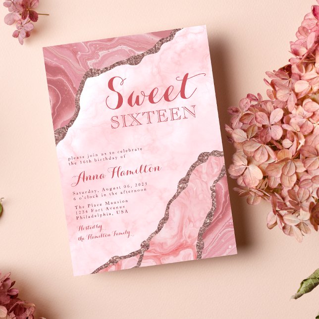 Invitación Dulce moda Dieciséis Geode de la Agata de Oro Rosa (Subido por el creador)