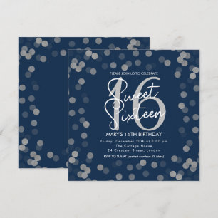 Invitación Dulce MODERNO 16 Purpurina de Moda Plata