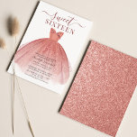 Invitación Dulce moderno 16 Script Cumpleaños<br><div class="desc">Esta invitación de cumpleaños es perfecta para una princesa,  con un vestido rosa y un falso purpurina de oro rosa y un guión moderno. Reemplace fácilmente los detalles del fiesta haciendo clic en el botón "Personalizar".</div>