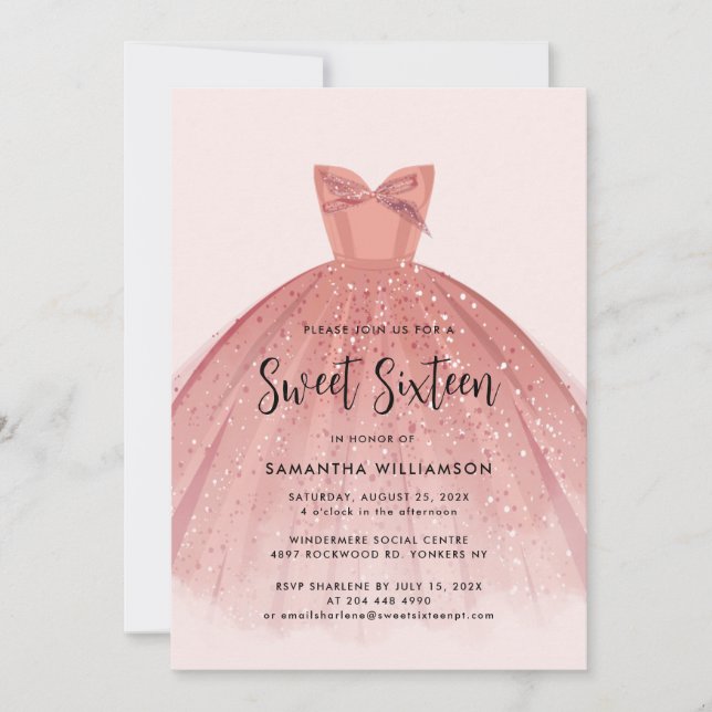 Invitación Dulce moderno 16 Script Vestido Cumpleaños (Anverso)
