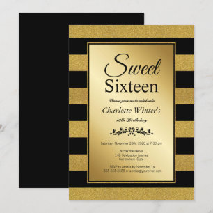 Invitación Dulce moderno con rayas de oro 16 cumpleaños