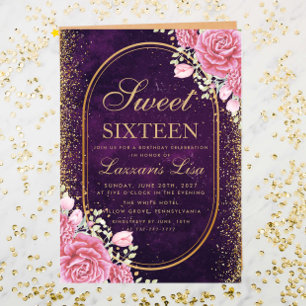 Invitación Dulce moderno Dieciséis cumpleaños de sorpresa púr
