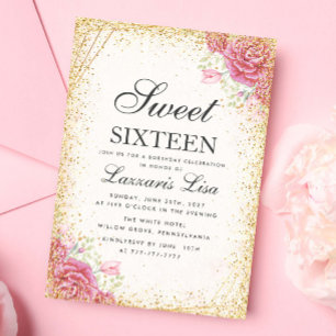 Invitación Dulce moderno Dieciséis cumpleaños de Surprise Flo