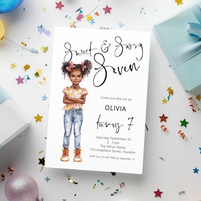 Invitación Dulce moderno y elegante Siete cumpleaños (Subido por el creador)