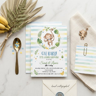 Invitación Dulce mono acuarela Jungle Baby Shower