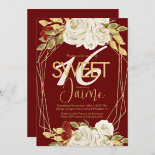 Invitación Dulce Monogramado 16 Vino de Marfil Florals