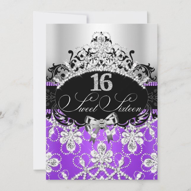 Invitación Dulce morado 16 Sparkle Tiara Cumpleaños (Anverso)