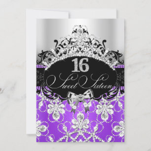 Invitación Dulce morado 16 Sparkle Tiara Cumpleaños