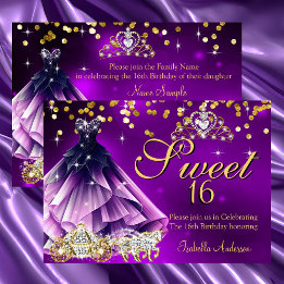 Invitación Dulce morado 16 Vestido de cumpleaños Tíara Carria