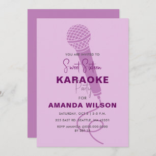 Invitación Dulce morado de 16 cumpleaños Fiesta de karaoke