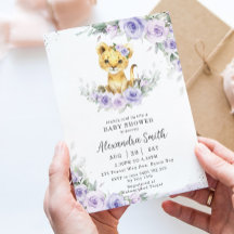 Dulce Morado Floral Adorable Lion Cub Baby Shower