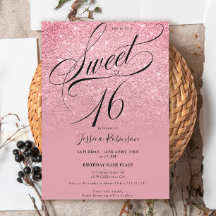 Invitación Dulce morado purpurina rojo rosa moda oscura 16
