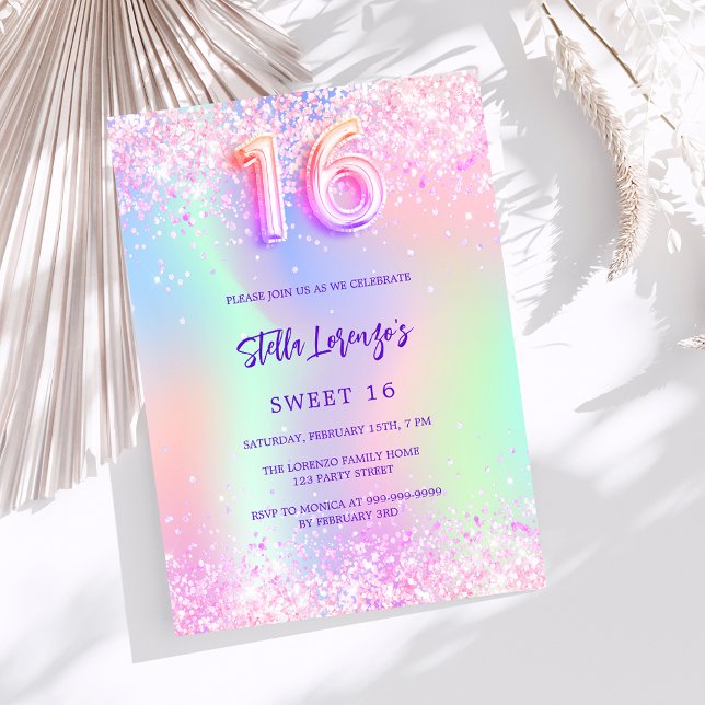 Invitación Dulce morado rosado holográfico 16 (Subido por el creador)