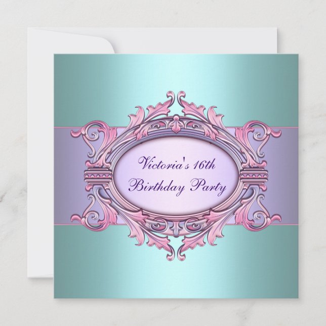 Invitación Dulce morado verde azulado Dieciséis cumpleaños (Anverso)