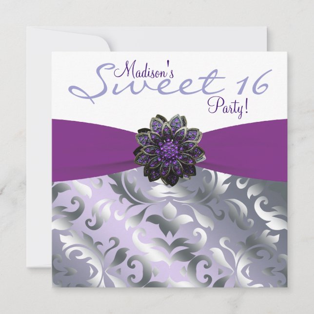 Invitación Dulce morado y gris 16 Fiesta de cumpleaños (Anverso)