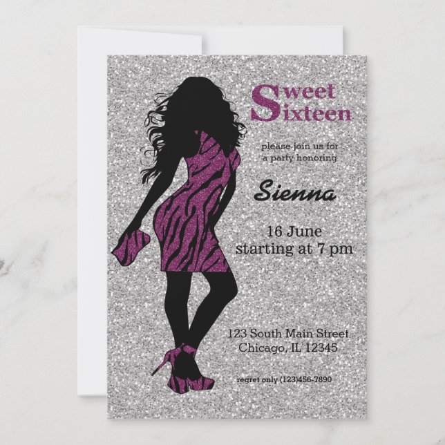Invitación Dulce mujer glamurosa 16 (Anverso)