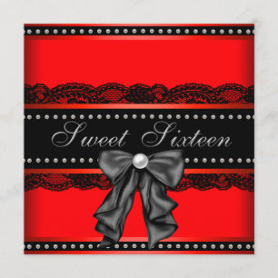Invitación Dulce negro rojo 16 fiesta de cumpleaños