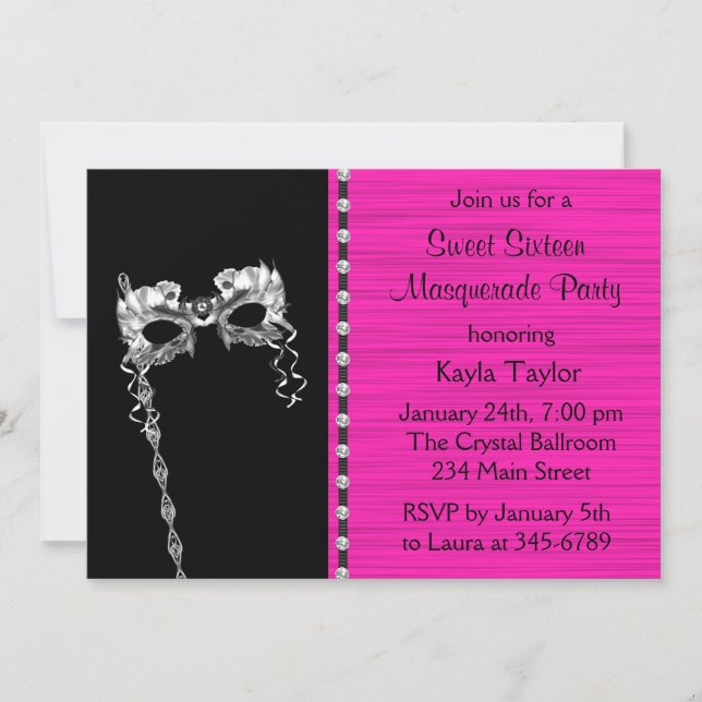 Invitación Dulce negro rosado caliente dieciséis Fiestas de l (Anverso)