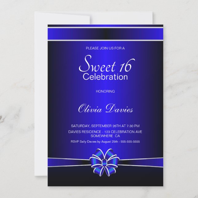 Invitación Dulce negro y azul 16 Celebración de cumpleaños (Anverso)