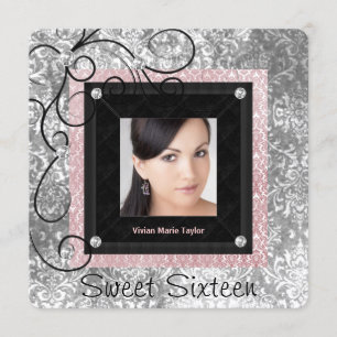 Invitación Dulce negro y rosado plateado 16