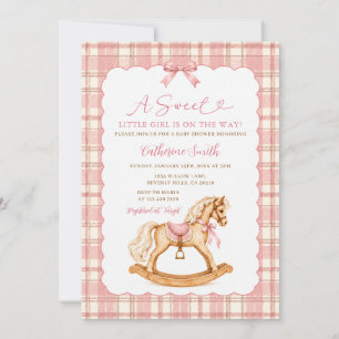 Invitación Dulce niña a cuadros Caballo de balancín Baby Show