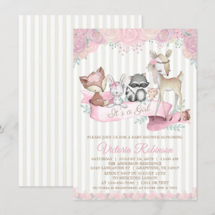 Invitación Dulce niña animal del bosque Cumpleaños