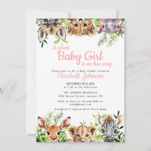 Invitación Dulce Niña Animales de Safari Baby Shower