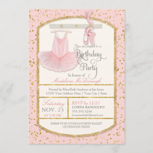 Invitación Dulce Niña Ballerina Ballet Fiesta de Cumpleaños