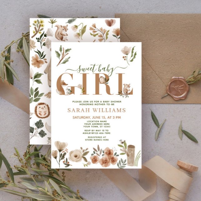 Invitación Dulce Niña Boho Animales del Bosque Baño (Subido por el creador)