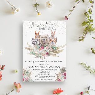 Invitación Dulce niña boho ducha bosque animales del bosque 