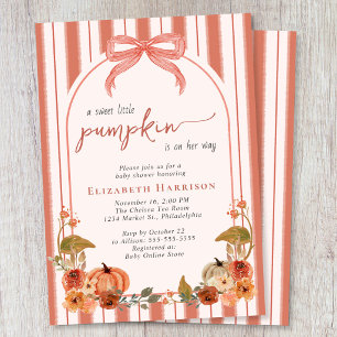Invitación Dulce Niña Calabaza Fiesta de Baby Shower de Otoño