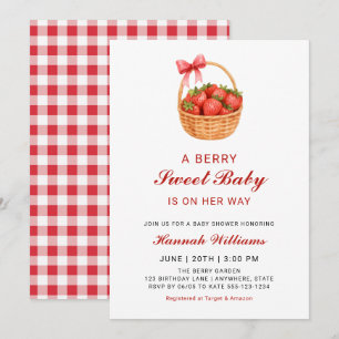 Invitación Dulce Niña de Fresa Bebé Cumpleaños