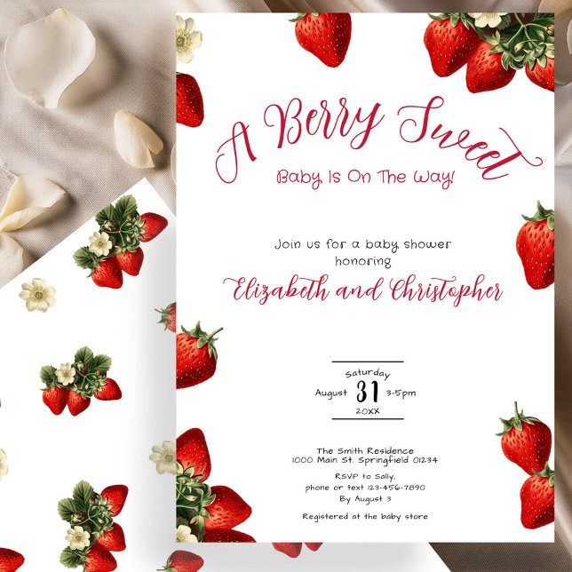 Invitación Dulce Niña de Fresa Roja Baby Shower (Subido por el creador)