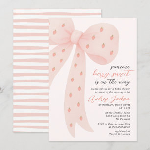 Invitación Dulce niña de fresa rosa Coquette lazo Baby Shower