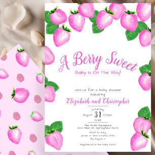 Invitación Dulce Niña de Fresa Rosa Cumpleaños Baby Shower
