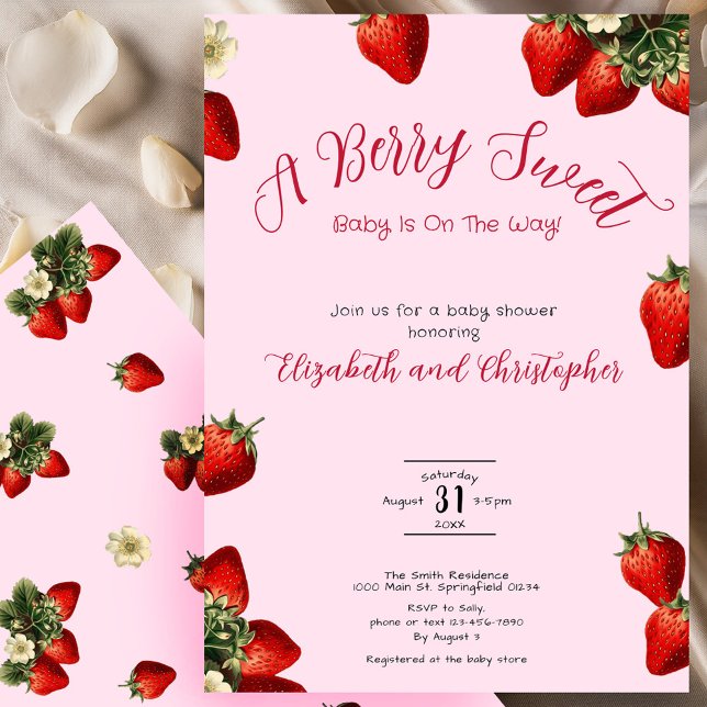 Invitación Dulce Niña de Fresa Rosa Cumpleaños Baby Shower (Subido por el creador)