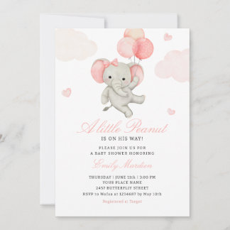 Invitación Dulce niña elefante maní rosa Baby shower