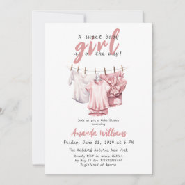 Invitación Dulce niña en camino - Línea de ropa rosa boho