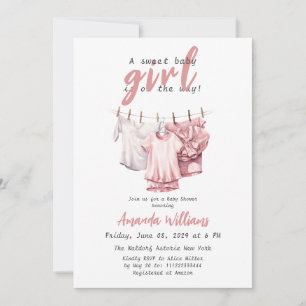 Invitación Dulce niña en camino - Línea de ropa rosa boho