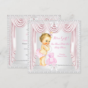Invitación Dulce Niña Fiesta de Bebé Rosa Seda Rubia Bebé