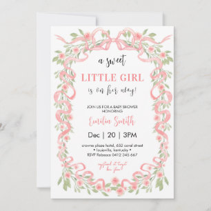 Invitación Dulce niña floral lazo baby shower